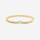 Pave Heart Gold Beaded Bracelet