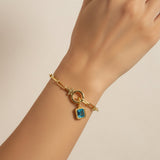 Baguette Birthstone Charm on Mint Paperclip Bracelet