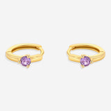 Solitaire Birthstone Huggie Hoop Earrings