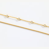 Bezel Set Diamond Bracelet and Box Chain Bracelet Stacking Set