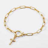 Mint Paperclip Bracelet with Pave Cross Charm