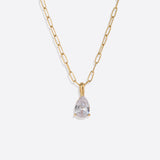 Birthstone Pendant Necklace with Dainty Paperclip Chain