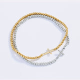 Gold Beaded Cross Stretch Bracelet