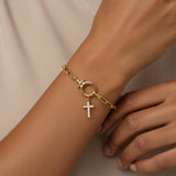 Mint Paperclip Bracelet with Pave Cross Charm