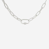 Link Chain Necklace with Pave Carabiner Clasp