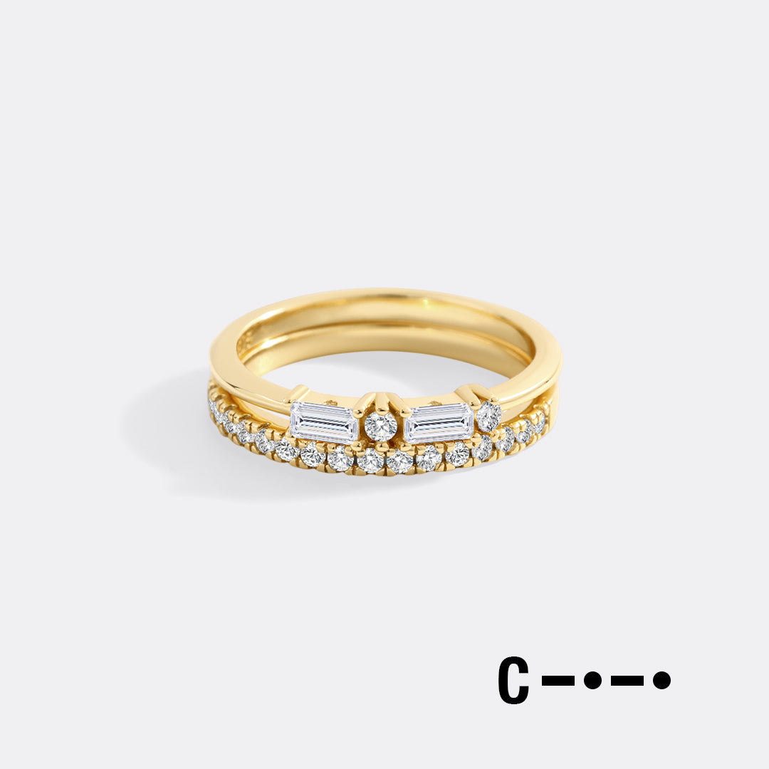 Morse Code and Micro Pave Eternity Ring Stacking Set