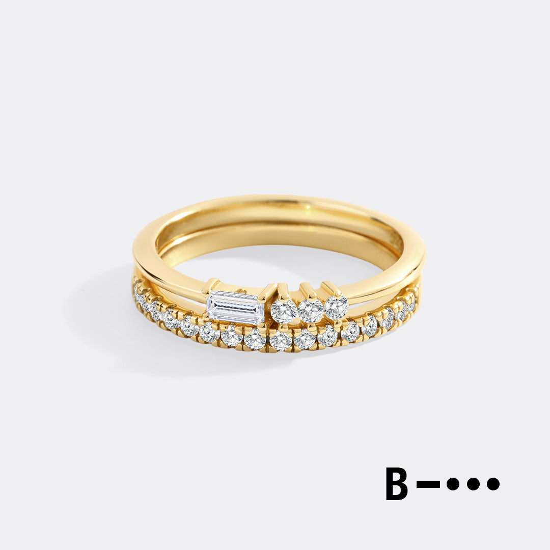 Morse Code and Micro Pave Eternity Ring Stacking Set