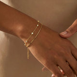 Bezel Set Diamond Bracelet and Box Chain Bracelet Stacking Set