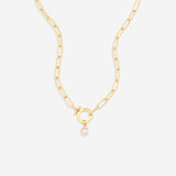 Mint Paperclip Necklace with Pave Initial Charm
