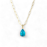 Birthstone Pendant Necklace with Dainty Paperclip Chain