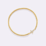 Gold Beaded Cross Stretch Bracelet