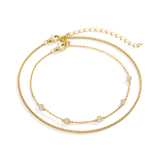 Bezel Set Diamond Bracelet and Box Chain Bracelet Stacking Set