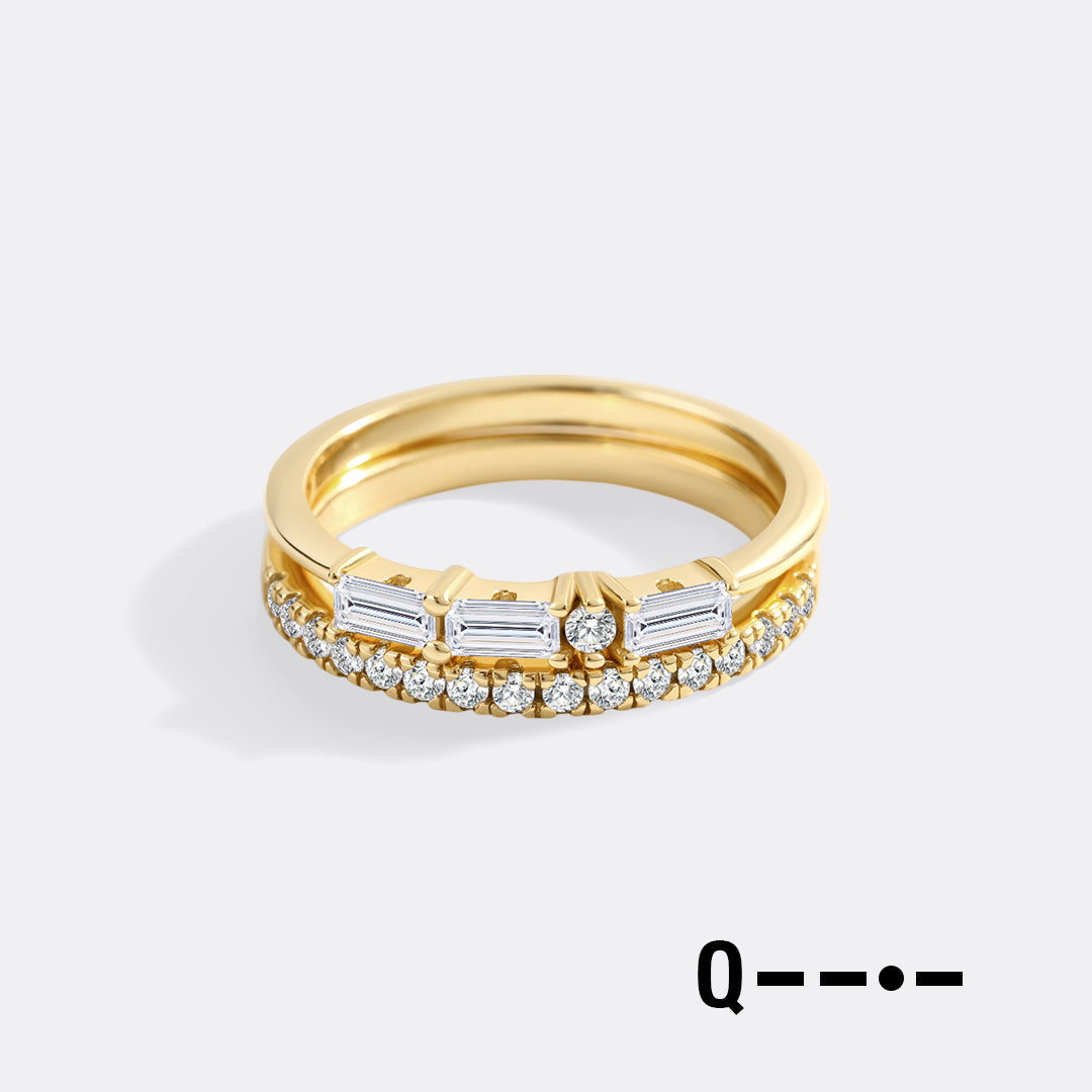 Morse Code and Micro Pave Eternity Ring Stacking Set