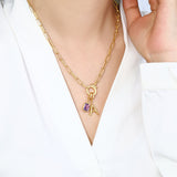 Mint Paperclip Necklace with Initial & Birthstone Charm