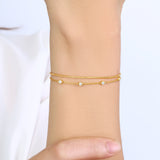 Bezel Set Diamond Bracelet and Box Chain Bracelet Stacking Set