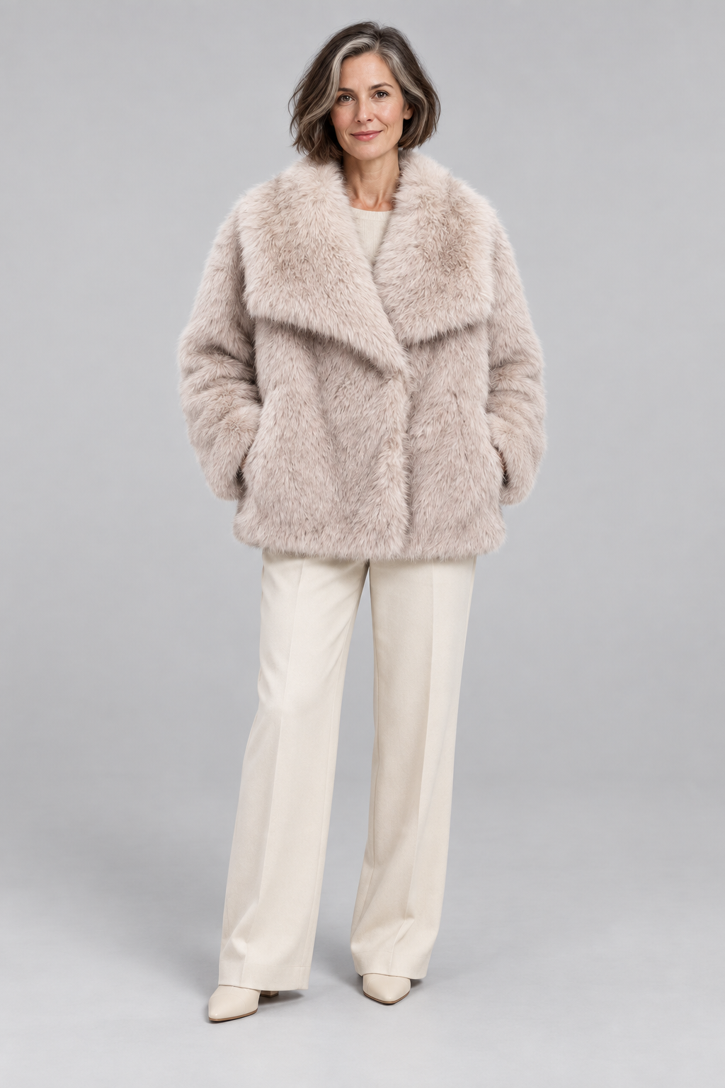 WEENA™ - Classy Long Sleeve Collared Fuzzy Coat