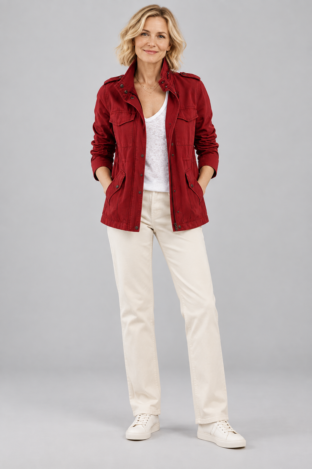 RHODA™ - Vintage Zip Up Button Military Jacket