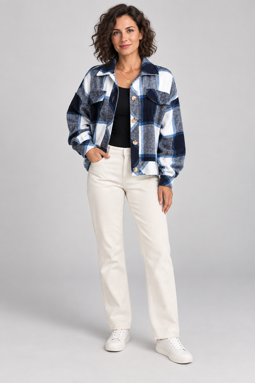 WALA™ - Casual Plaid Button Front Long Sleeve Jacket
