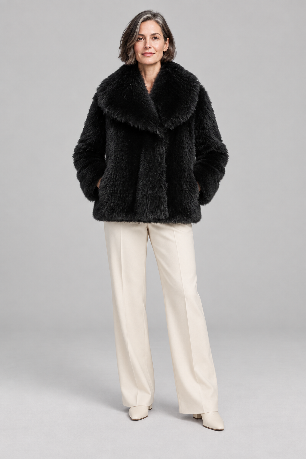 WEENA™ - Classy Long Sleeve Collared Fuzzy Coat