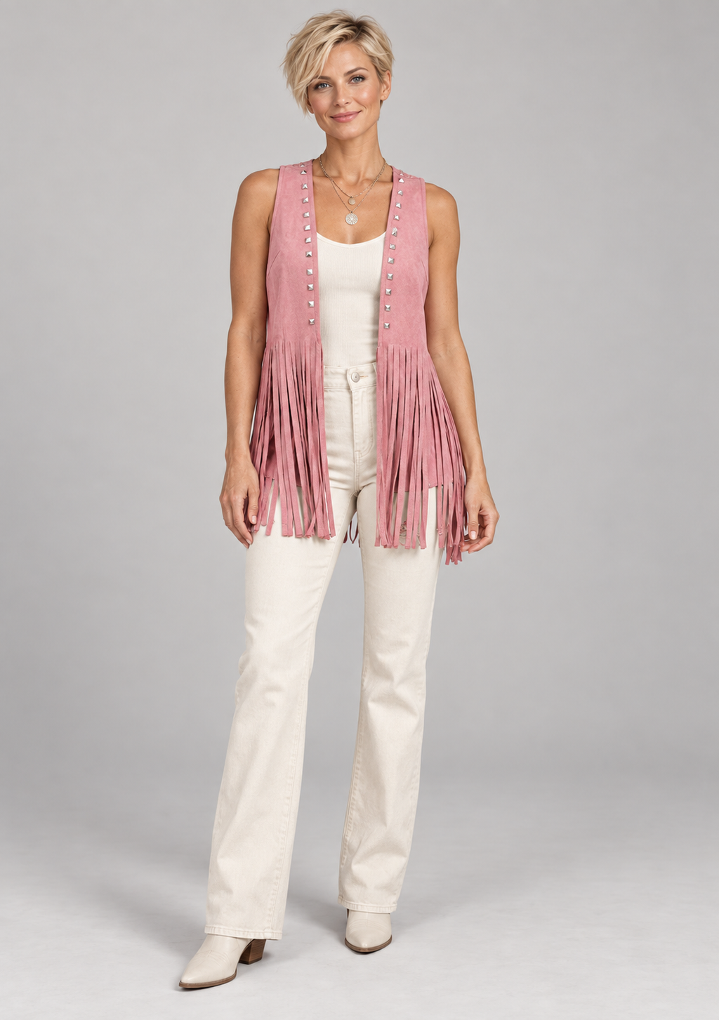 DHARNA™ – Casual Open-Front Sleeveless Fringe Vest
