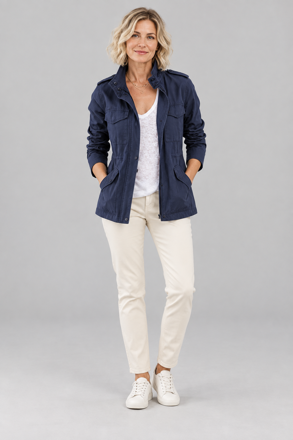 RHODA™ - Vintage Zip Up Button Military Jacket