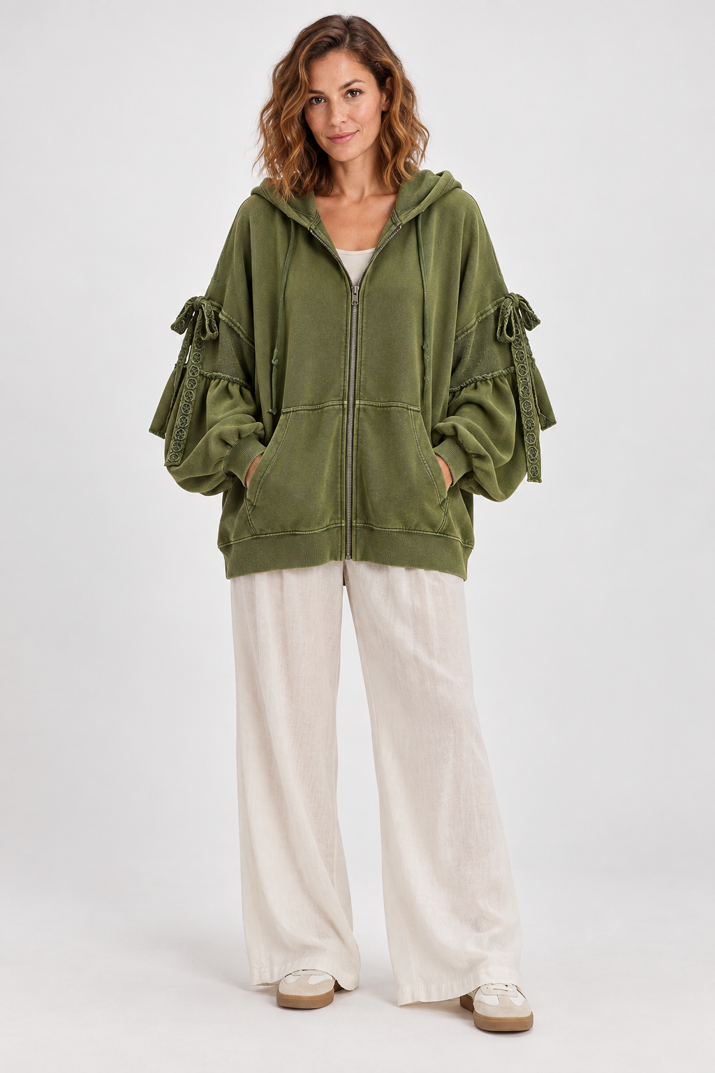 LELENA™ - Chic Zip Up Hooded Side Bow Long Sleeve Jacket