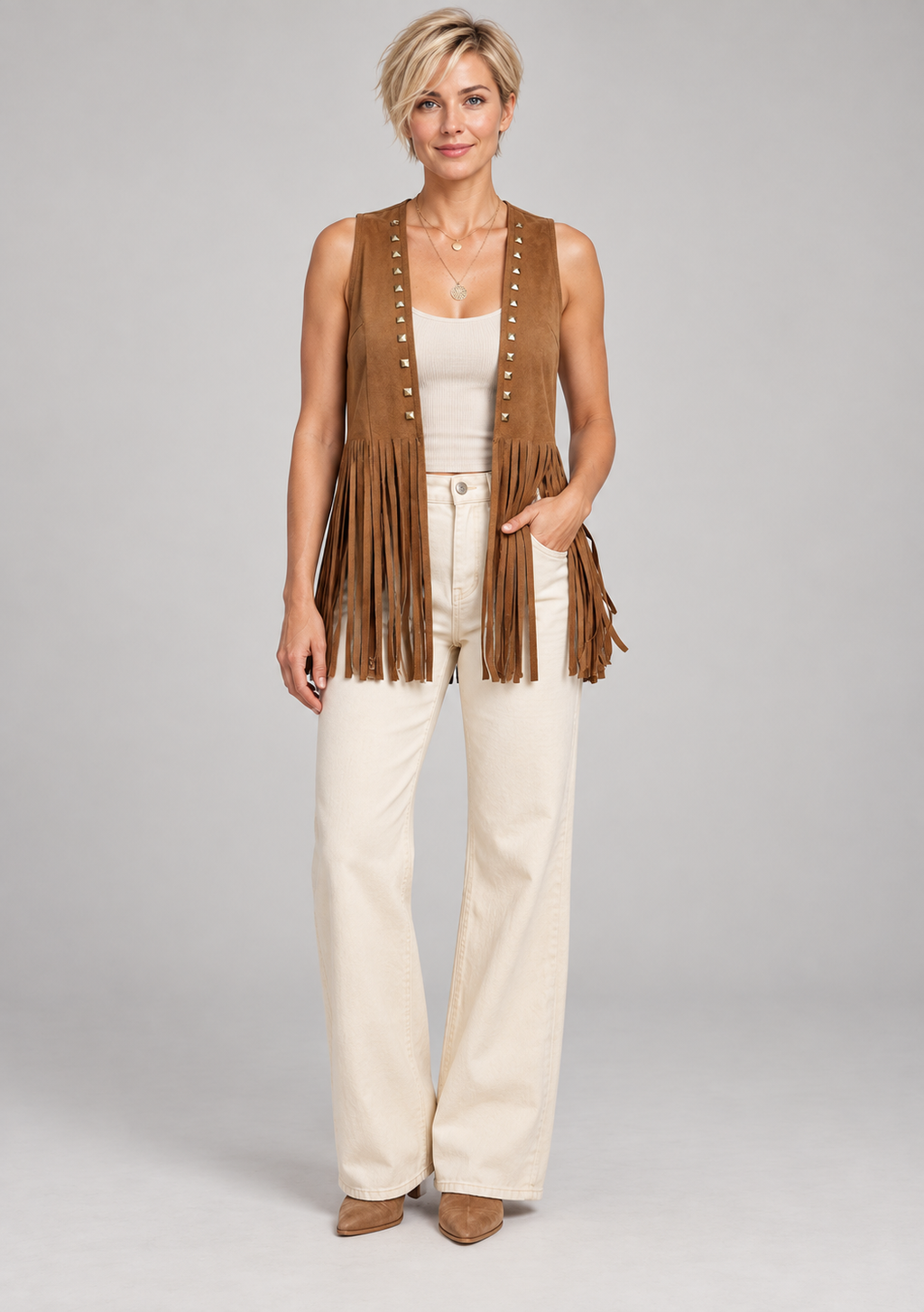 DHARNA™ – Casual Open-Front Sleeveless Fringe Vest