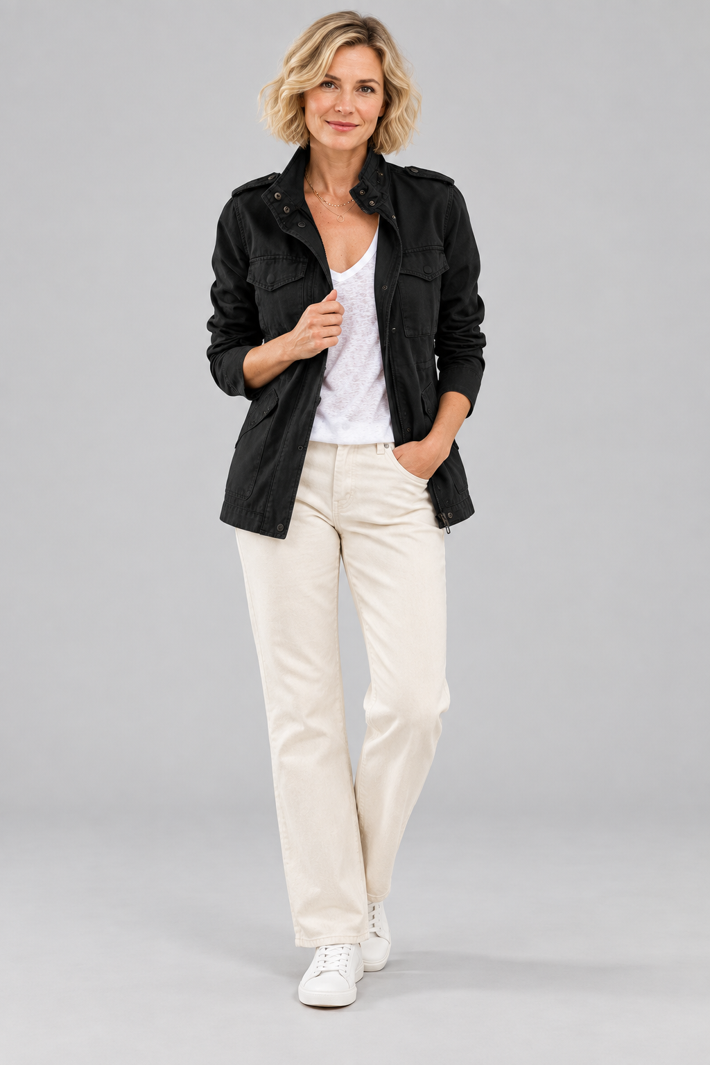 RHODA™ - Vintage Zip Up Button Military Jacket