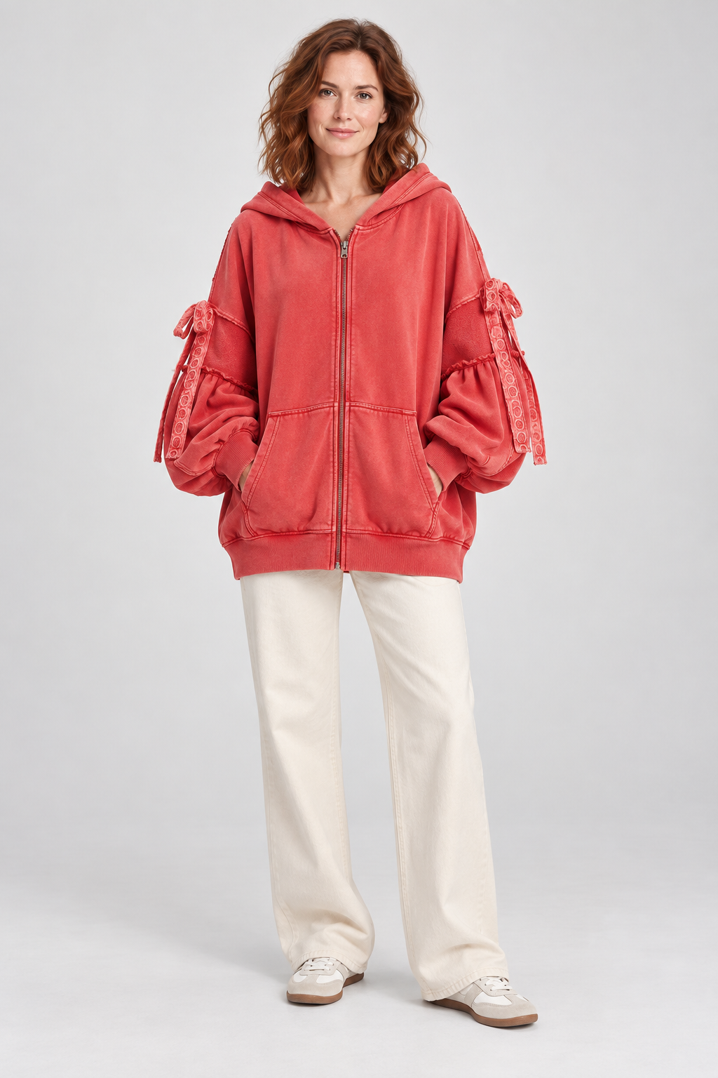LELENA™ - Chic Zip Up Hooded Side Bow Long Sleeve Jacket