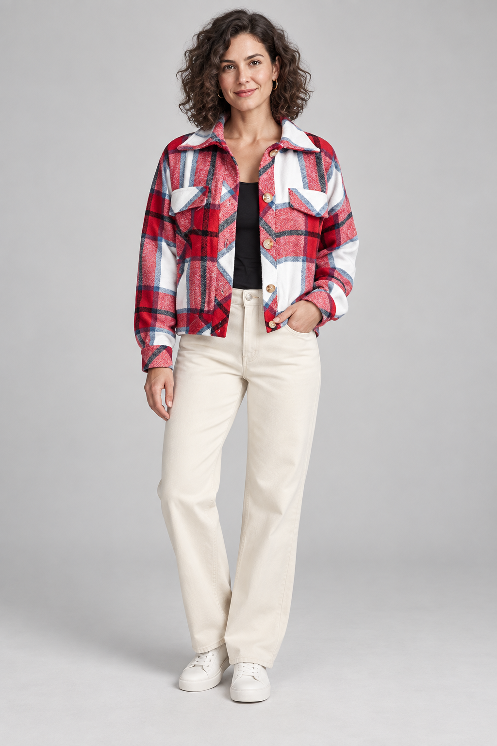 WALA™ - Casual Plaid Button Front Long Sleeve Jacket