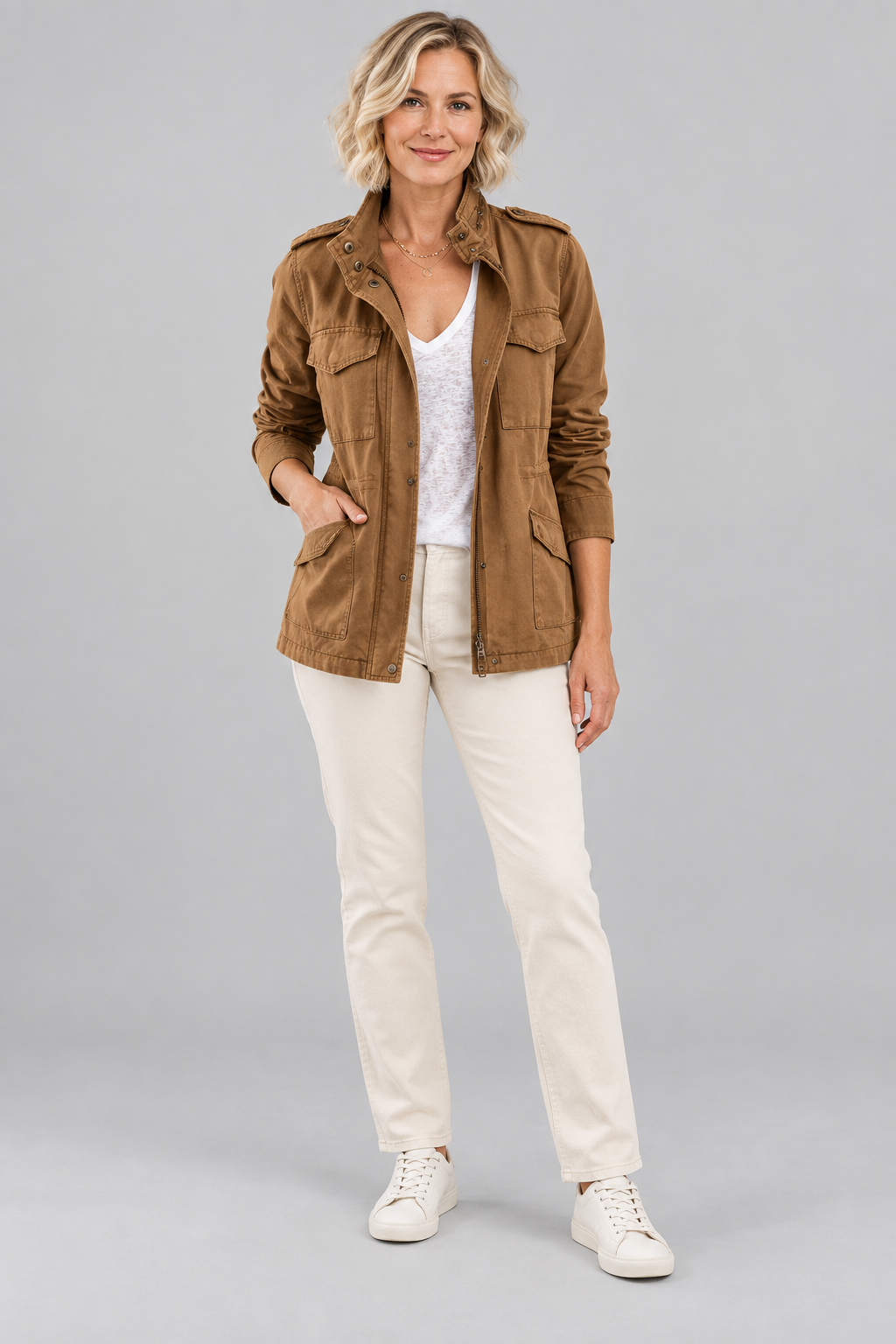 RHODA™ - Vintage Zip Up Button Military Jacket