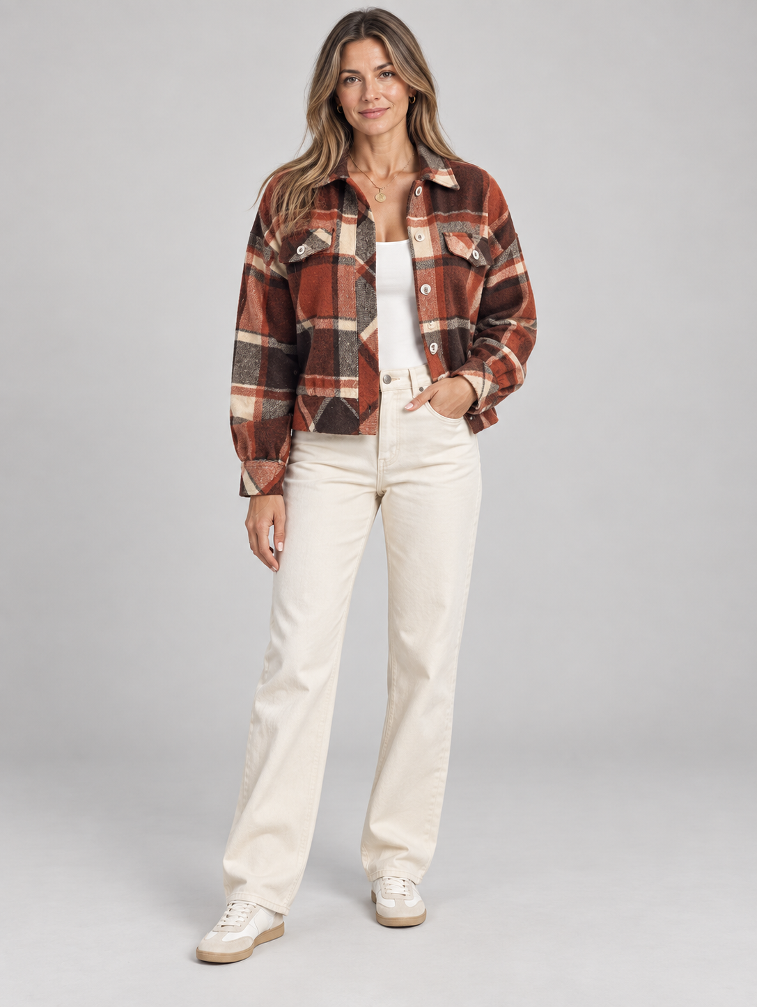 ZABEL™ - Casual Plaid Button Front Long Sleeve Jacket