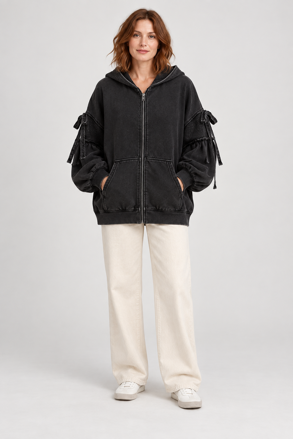 LELENA™ - Chic Zip Up Hooded Side Bow Long Sleeve Jacket