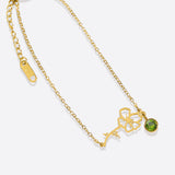 Dainty Birth Flower Bracelet with Birthstone Charm