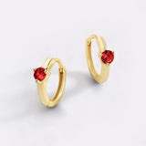 Solitaire Birthstone Huggie Hoop Earrings