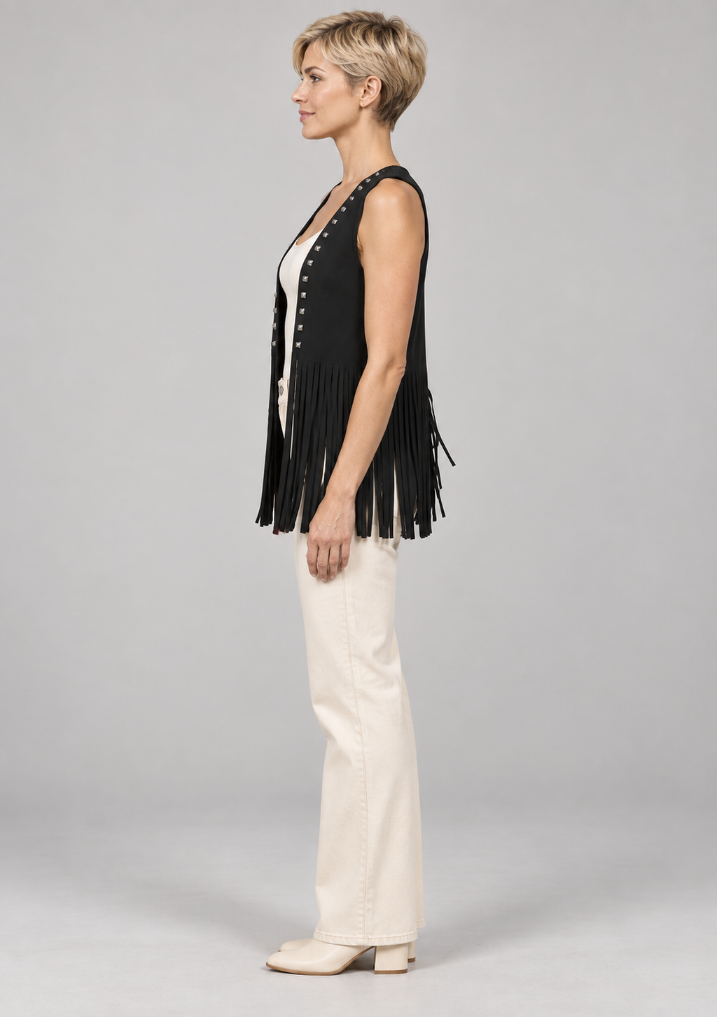 DHARNA™ – Casual Open-Front Sleeveless Fringe Vest