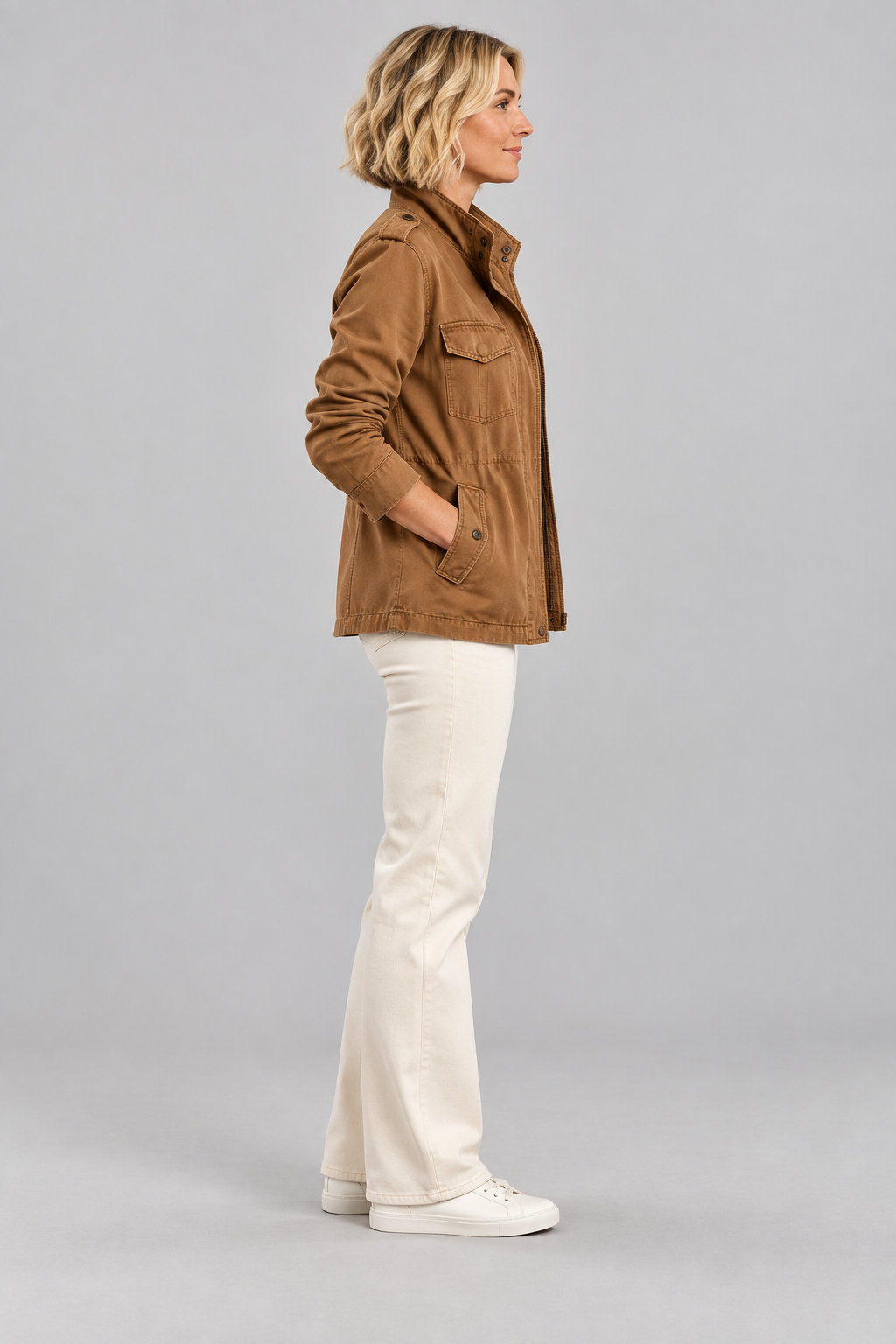 RHODA™ - Vintage Zip Up Button Military Jacket