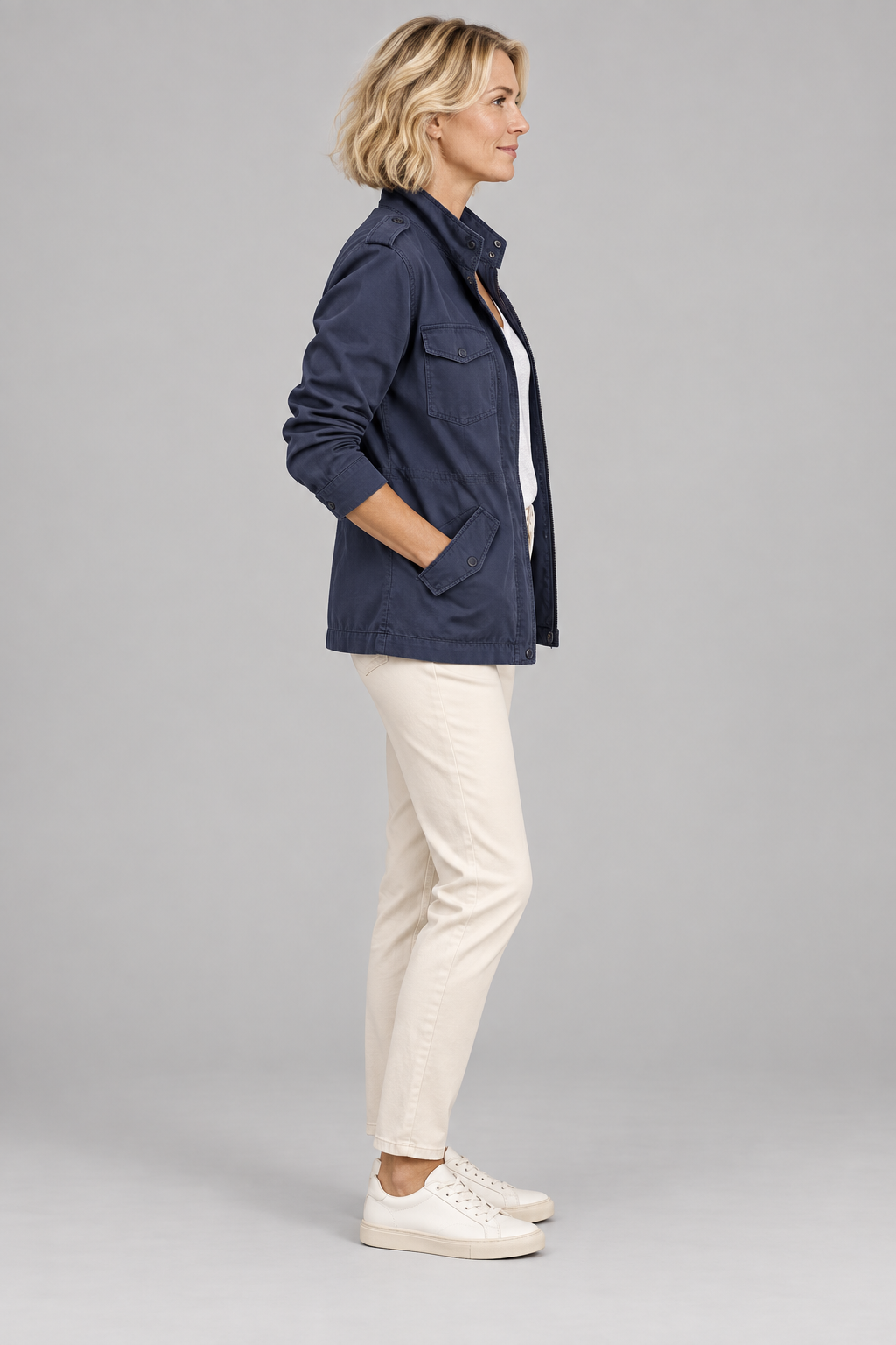 RHODA™ - Vintage Zip Up Button Military Jacket