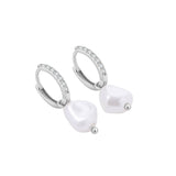 Freshwater Pearl Drop Pave Huggie Earrings