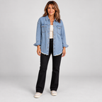 Women's Raw Hem Snap Button Washed Denim Jacket