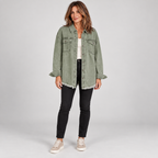 Women's Raw Hem Snap Button Washed Denim Jacket