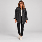 Women's Raw Hem Snap Button Washed Denim Jacket