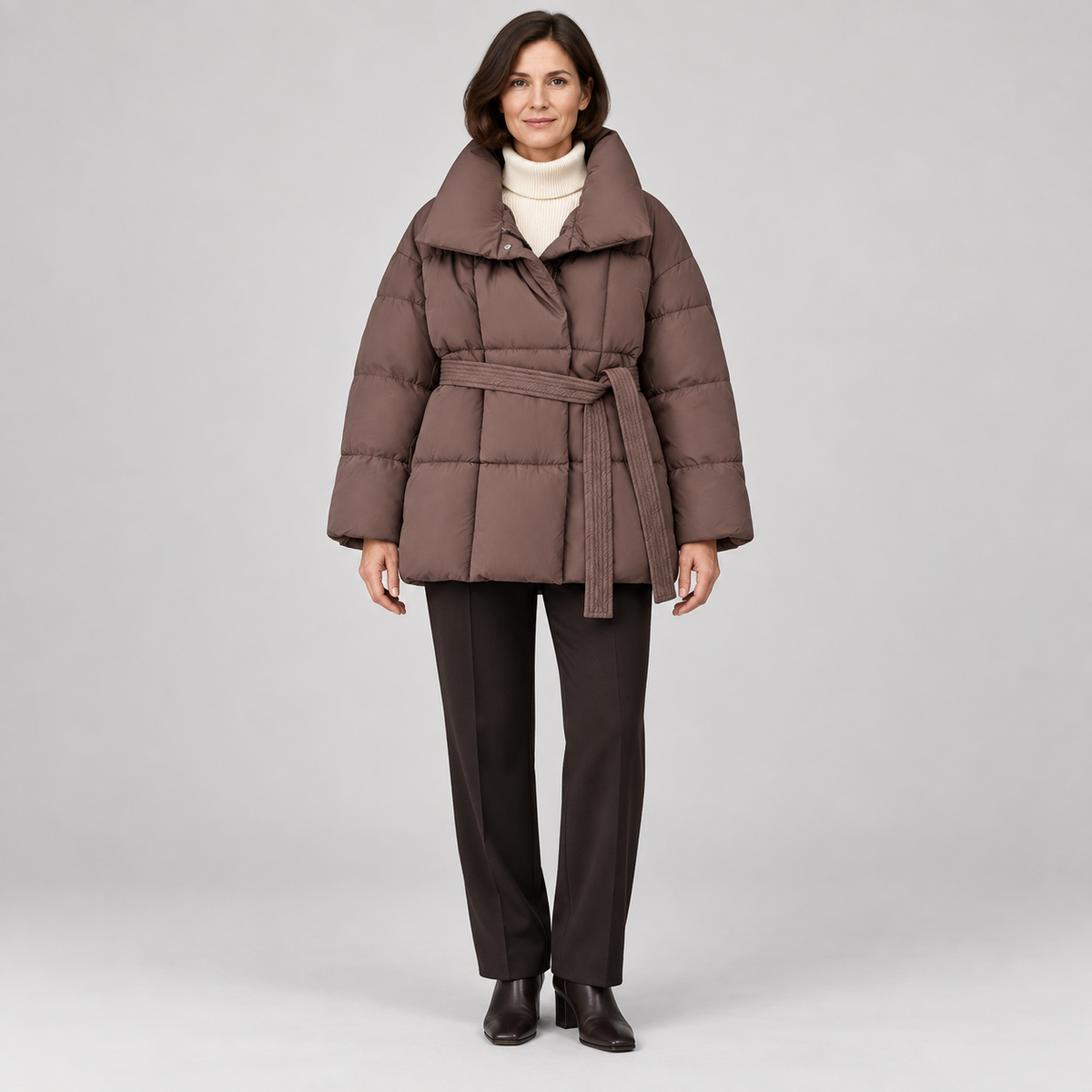 JASMINE™ - Cozy Thermal Stand Collar Waist Tie Zip-Up Coat for Winter