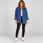 Women's Raw Hem Snap Button Washed Denim Jacket