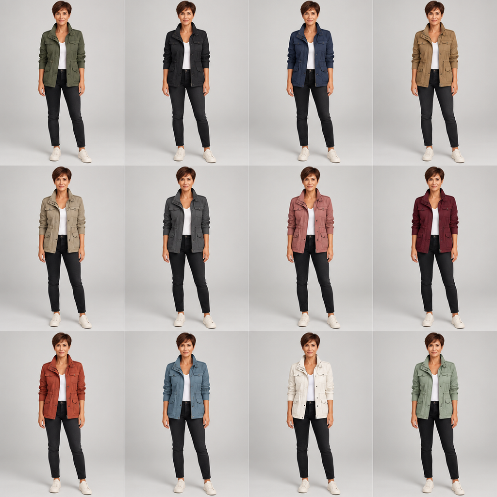 Women's Utility Cargo Jacket with Multi Pocket Drawstring Waist